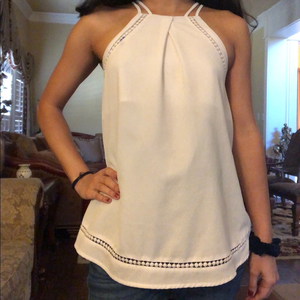 White Semi-Formal Tank Top Blouse